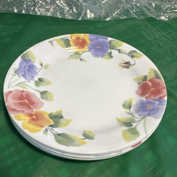 Set of 5 Corelle Floral Summer Blush 7" Dessert Salad Bread Plates Pansies - Picture 1 of 2